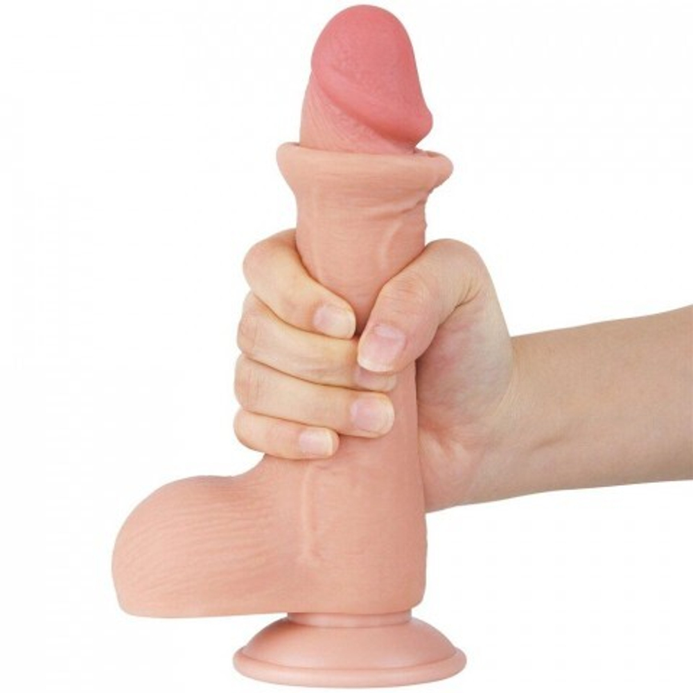 Реалистичный фаллоимитатор Lovetoy Sliding Skin (19,5×3,7 см) с двойной плотностью телесный