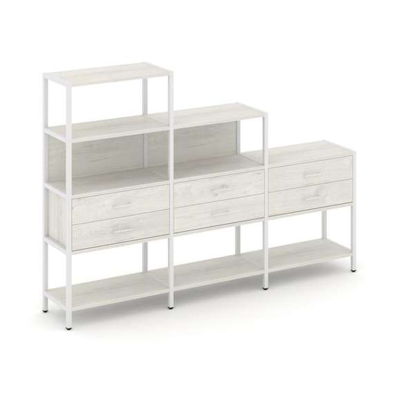 Shelf System Трехсекционный стеллаж четырех/трех/двухярусный с ящиками SN.STM-431 Дуб Наварра/Металл