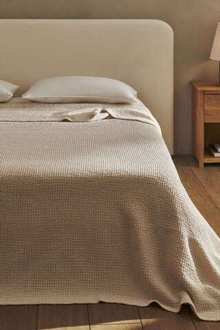 ZARA HOME ВАФЕЛЬНОЕ ПОКРЫВАЛО, ЭКРЮ