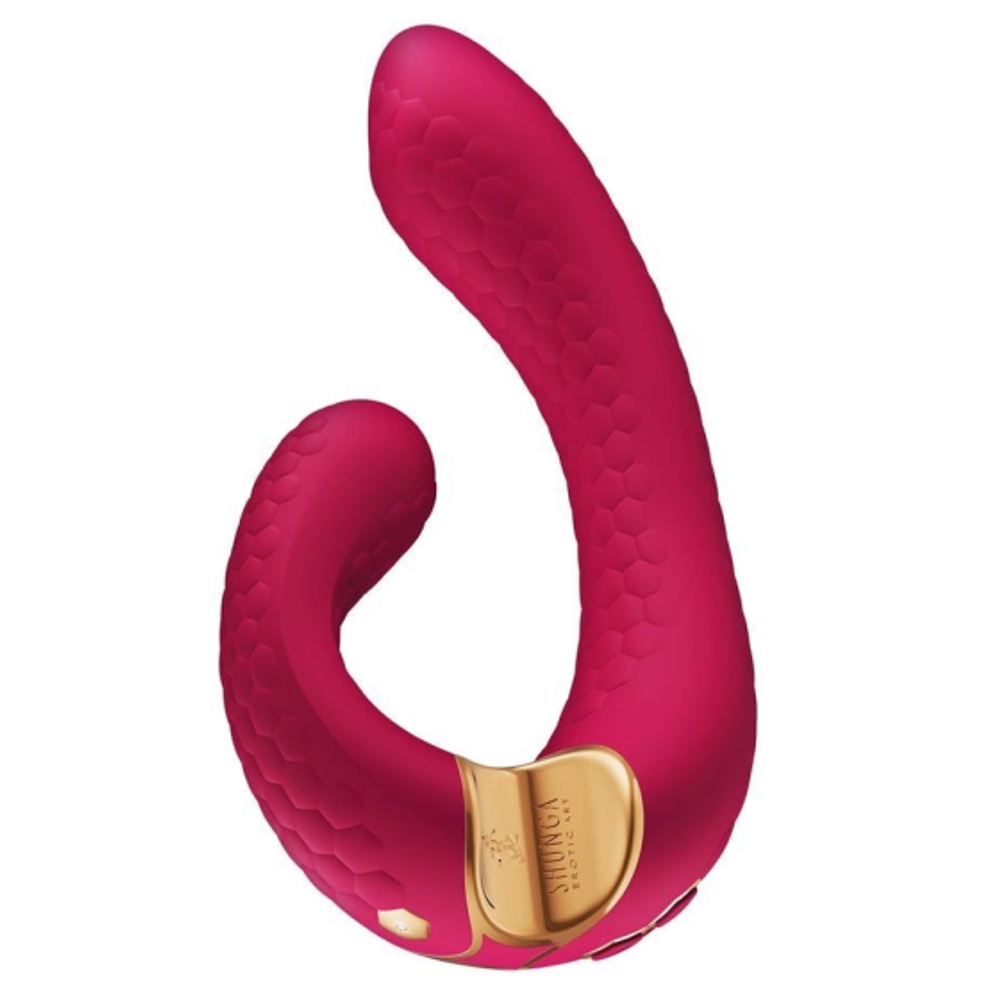 Малиновый гибкий вибростимулятор MIYO с двумя моторами - 18,5 см.