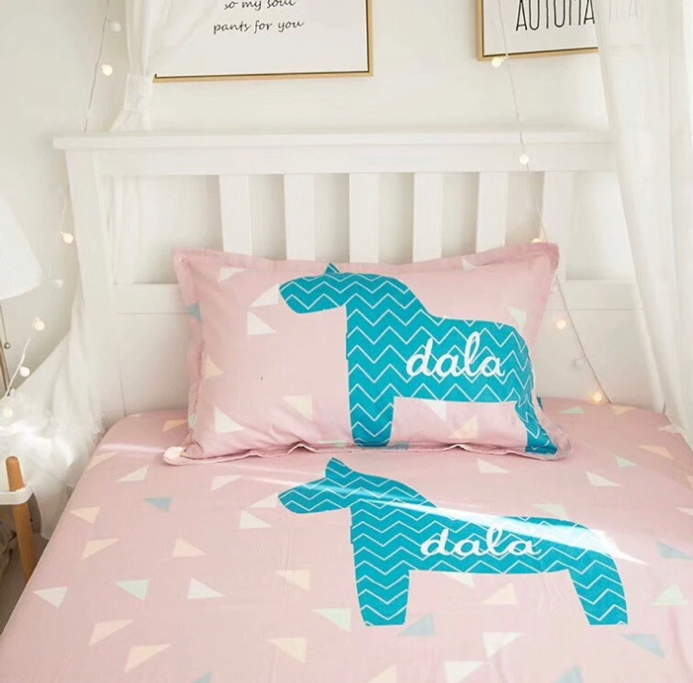 Постельное белье 1.5 Полуторка Сатин Детское Лошадки на сером