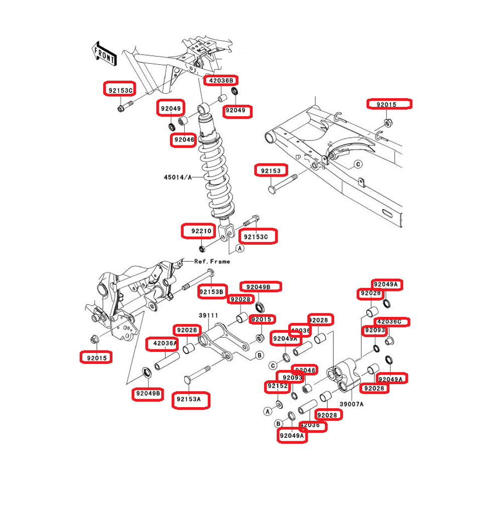 Kawasaki KLX125 Linkage rebuild/repair kit, Rear suspension