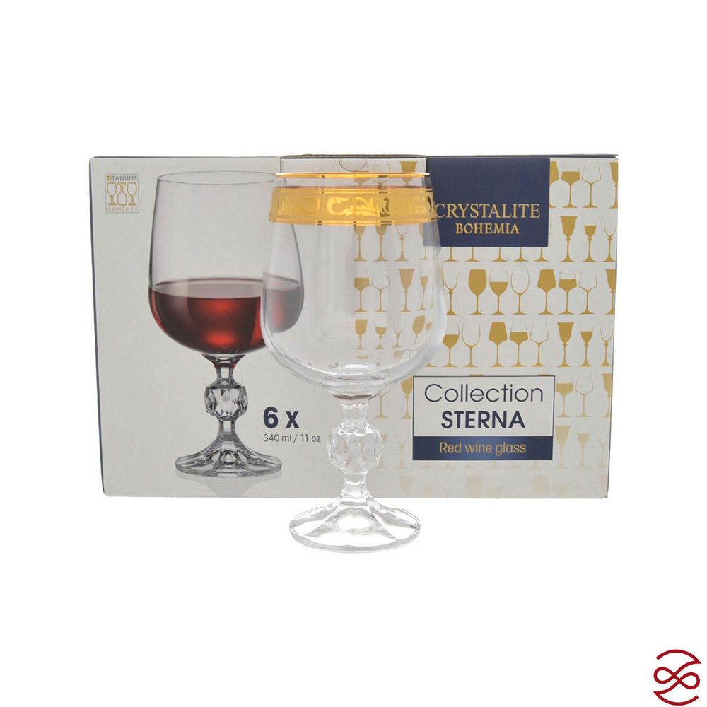 Золотой лист Клаудия Набор бокалов для вина 340 мл Кристалайт (6 шт)