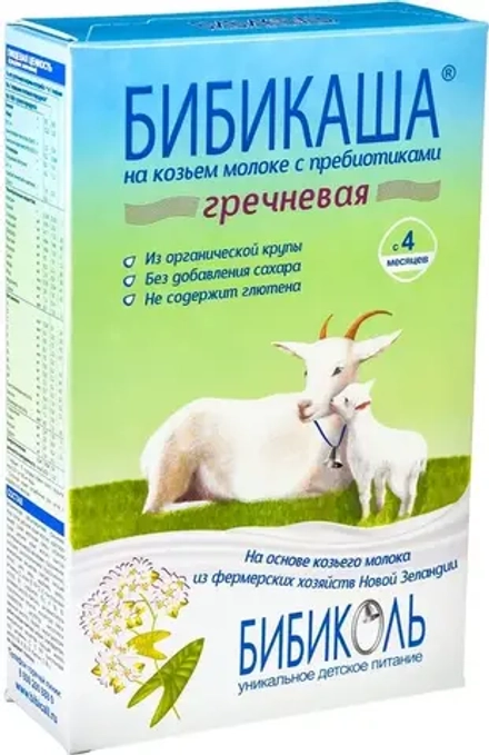БИБИКАША Каша гречневая на козьем молоке для детей старше 4 мес. 200гр., блок 6шт.
