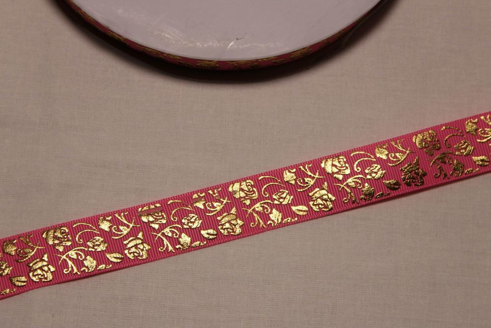 Лента репсовая с рисунком, ширина 22 мм, длина 10 метров цвет: розовый, Арт. ЛР5617-5