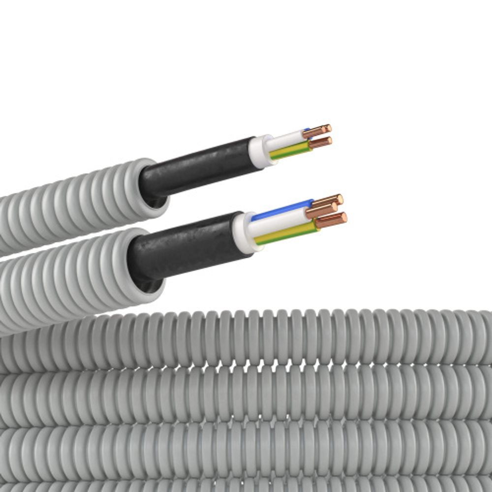Электротруба ПВХ гибкая гофр. д.16мм, цвет серый, с кабелем ВВГнг(А)-LS 3х2,5мм² РЭК &quot;ГОСТ+&quot;, 50м 9S91650 DKC (ДКС)