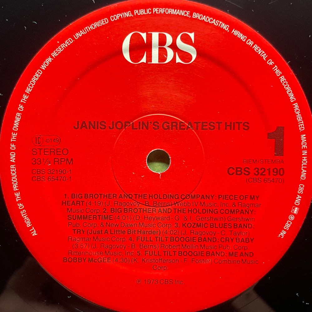 Janis Joplin ‎– Janis Joplin's Greatest Hits (Голландия)