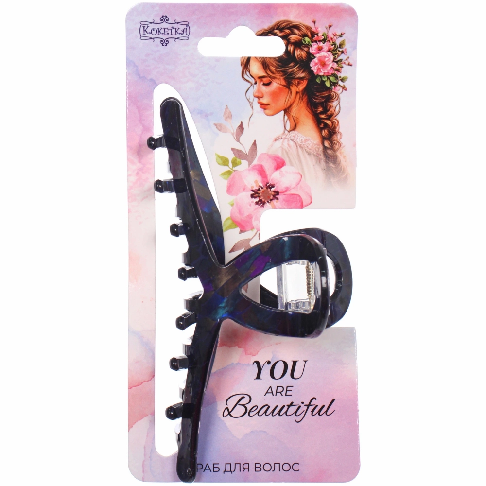 Заколка - краб для волос «AKS-EMPIRE», петля, микс 6 цветов, 11*4,5см