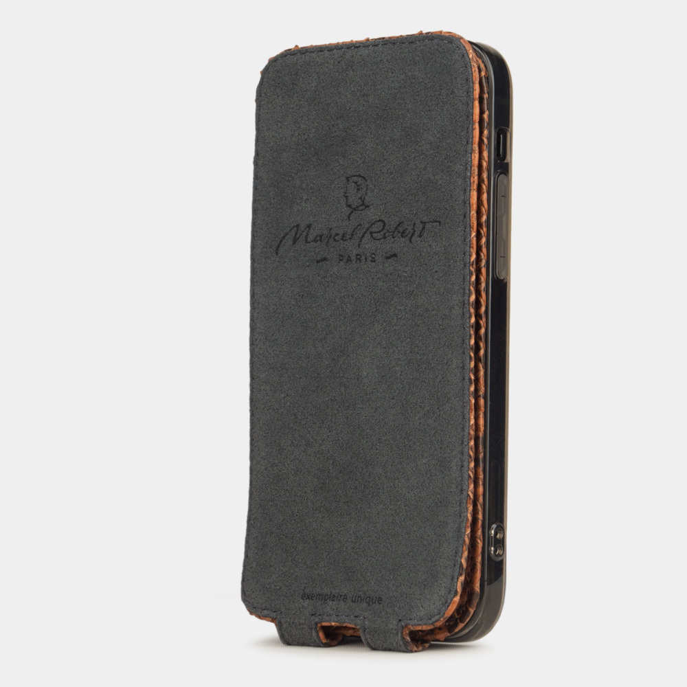 Чехол для iPhone 12 Mini из натуральной кожи питона, цвета Коньяк