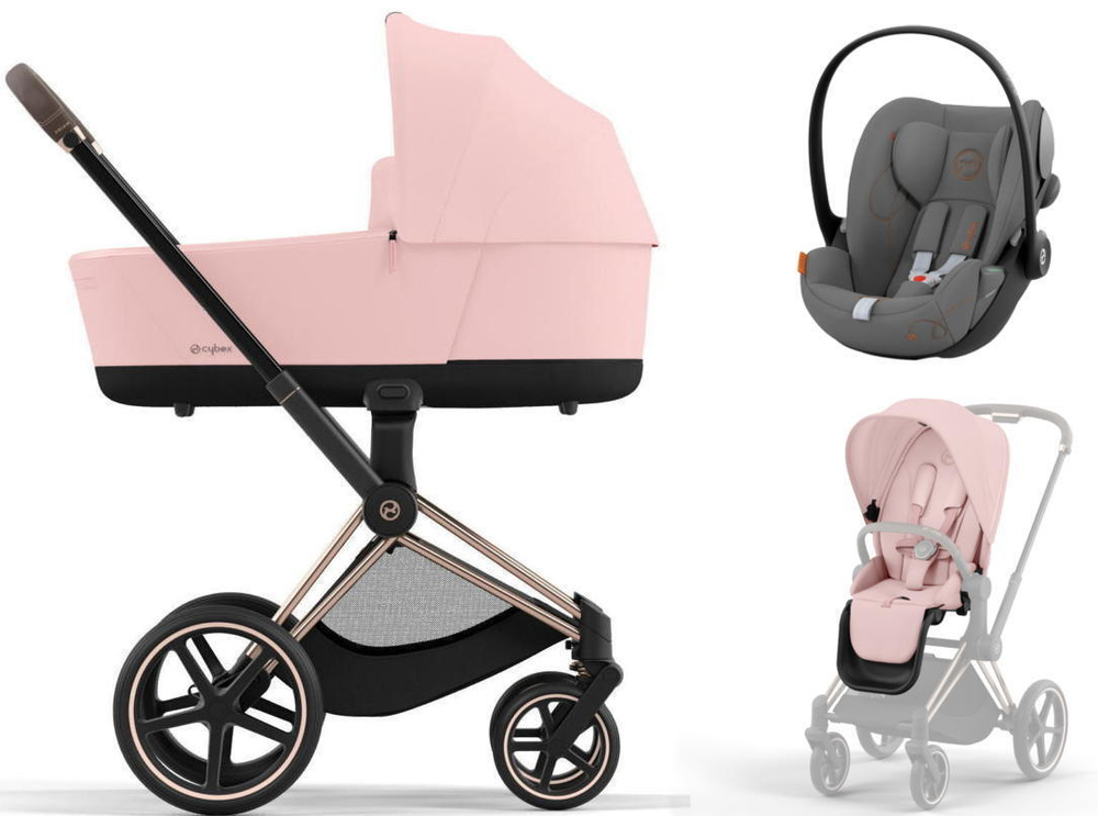 Коляска 3 в 1 Cybex Priam IV Rosegold и автокресло Cloud G i-Size Lava Grey Peach Pink