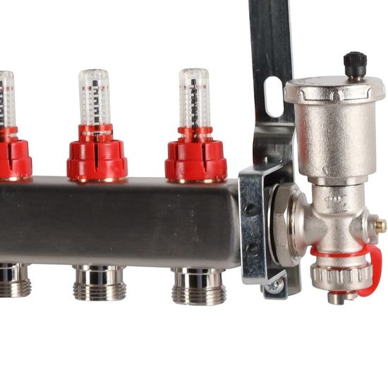 Коллектор Rommer 1"x3/4" на 6 контуров с расходомерами в сборе (нерж. сталь) RMS-1210-000006