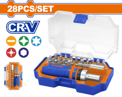 Отвертка трещоточная с битами 28 шт (6/36) WADFOW WSS8B28