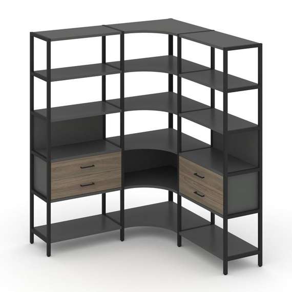 Shelf System Трехсекционный угловой стеллаж пятиярусный с ящиками SN.STMU-531 Антрацит/Вяз Благородн