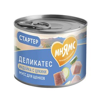 Влажный корм консервы для щенков до 4 месяцев Деликатес СТАРТЕР "Мусс по-французски" паштет из индейки с цукини Мнямс 0,2кг 12 шт