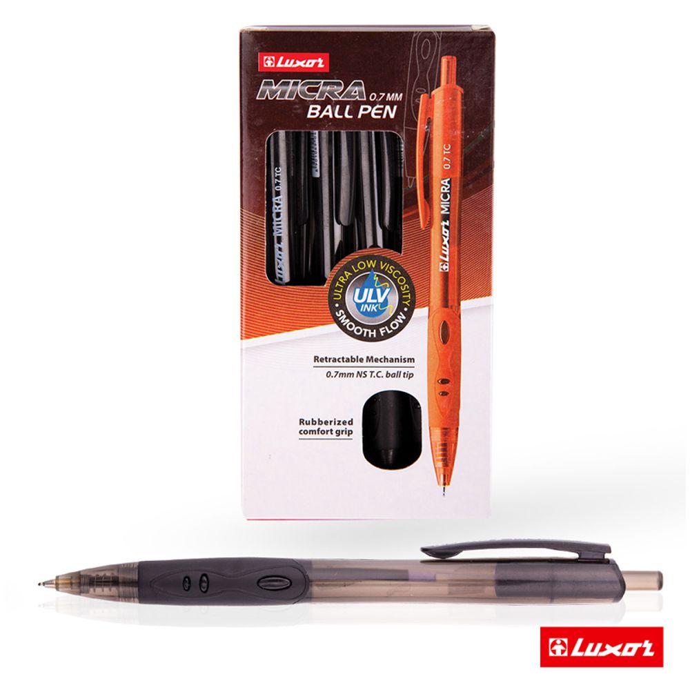 Ручка шариковая автоматическая Luxor "Micra" черная, 0,7мм, грип, 1шт