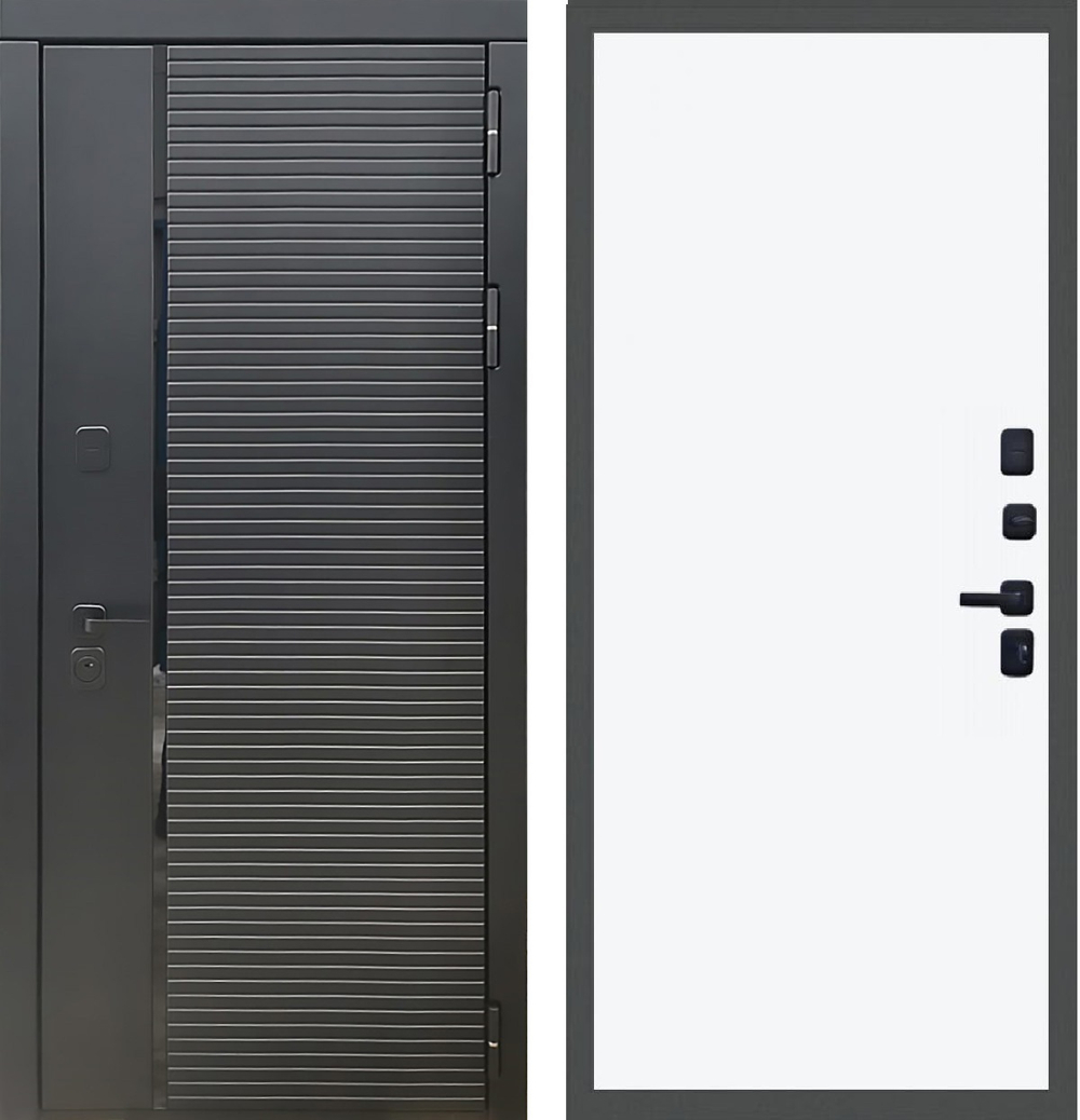 Входная металлическая дверь Рекс 30 Кварц черный / Гладкая Силк сноу (белый матовый, без текстуры)