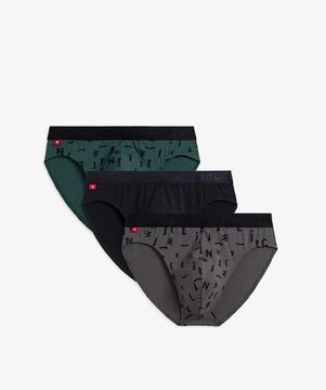 Мужские трусы (3шт) слипы спорт Atlantic 3MP-161, темно-зеленый + черный + графитовый