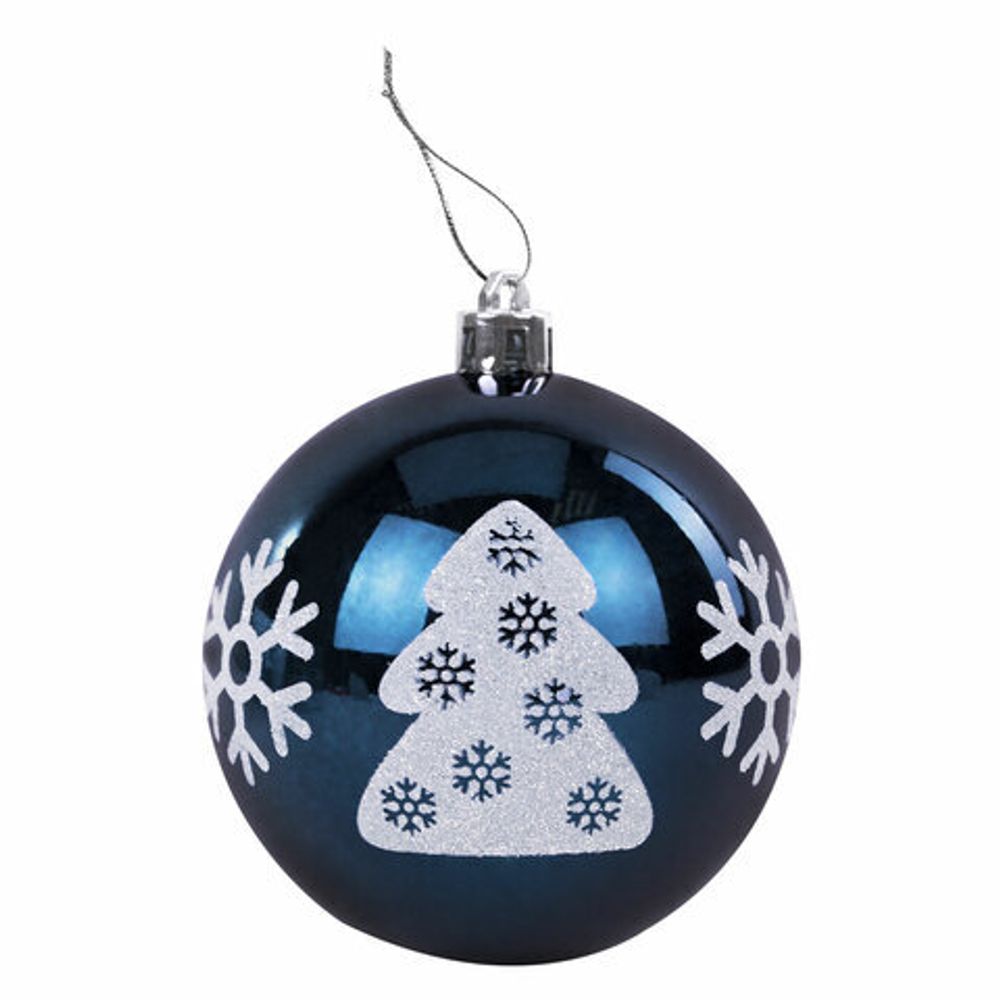 Шары ёлочные 6 шт., 8 см, "White Blue", пластик, цвет: темно-синий/белый, ЗОЛОТАЯ СКАЗКА, 591992