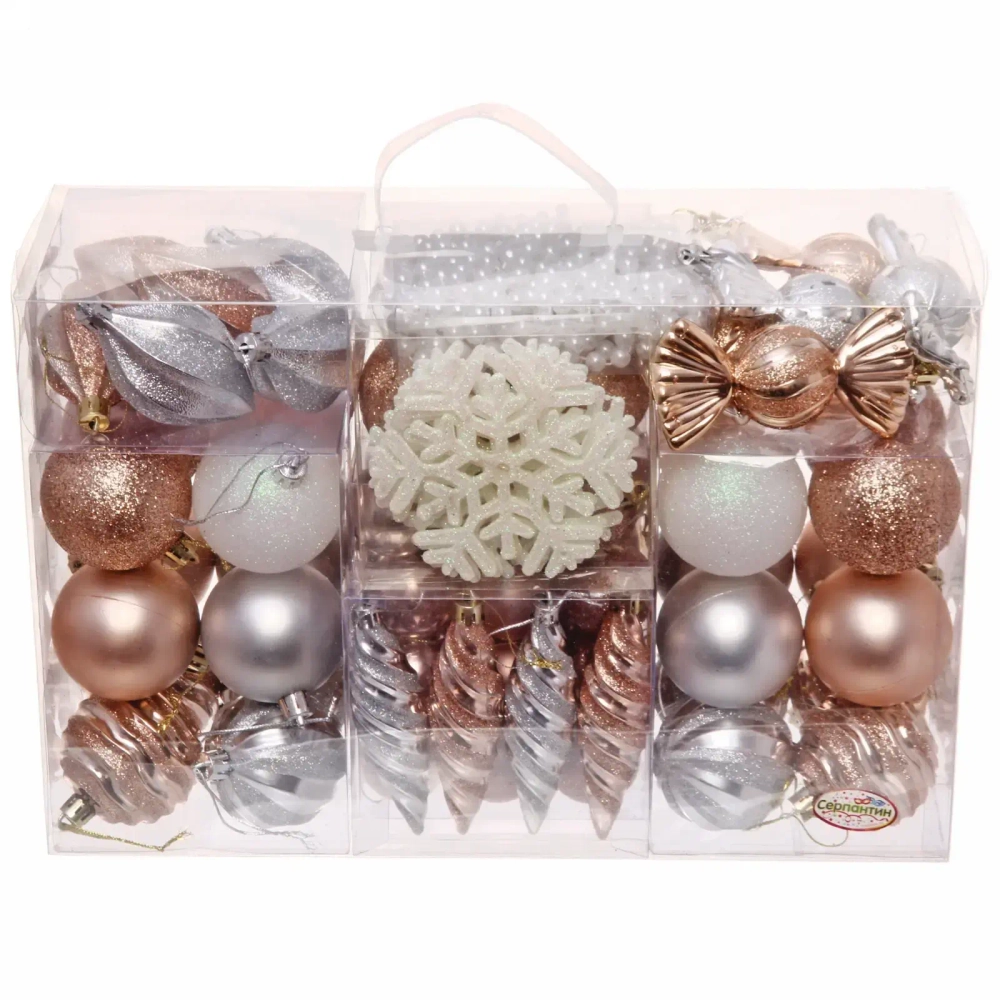 Набор украшений «Волшебный вальс» 6 см (83 предмета), шампань/серебро/белый