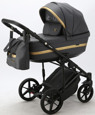 Детская коляска Adamex Rimini Deluxe 2 в 1 RI210 Т.СЕР.КОЖА+ЗОЛОТО.ОТДЕЛКА