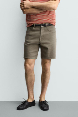 ZARA ДЖИНСОВЫЕ ШОРТЫ REGULAR FIT, ЗЕЛЕНОВАТЫЙ
