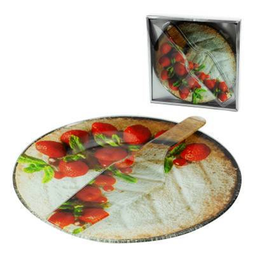 Блюдо 25 см круглое + лопатка Пирог с клубникой