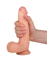Реалистичный фаллоимитатор телесного цвета с мошонкой на присоске (Цвет: телесный)
