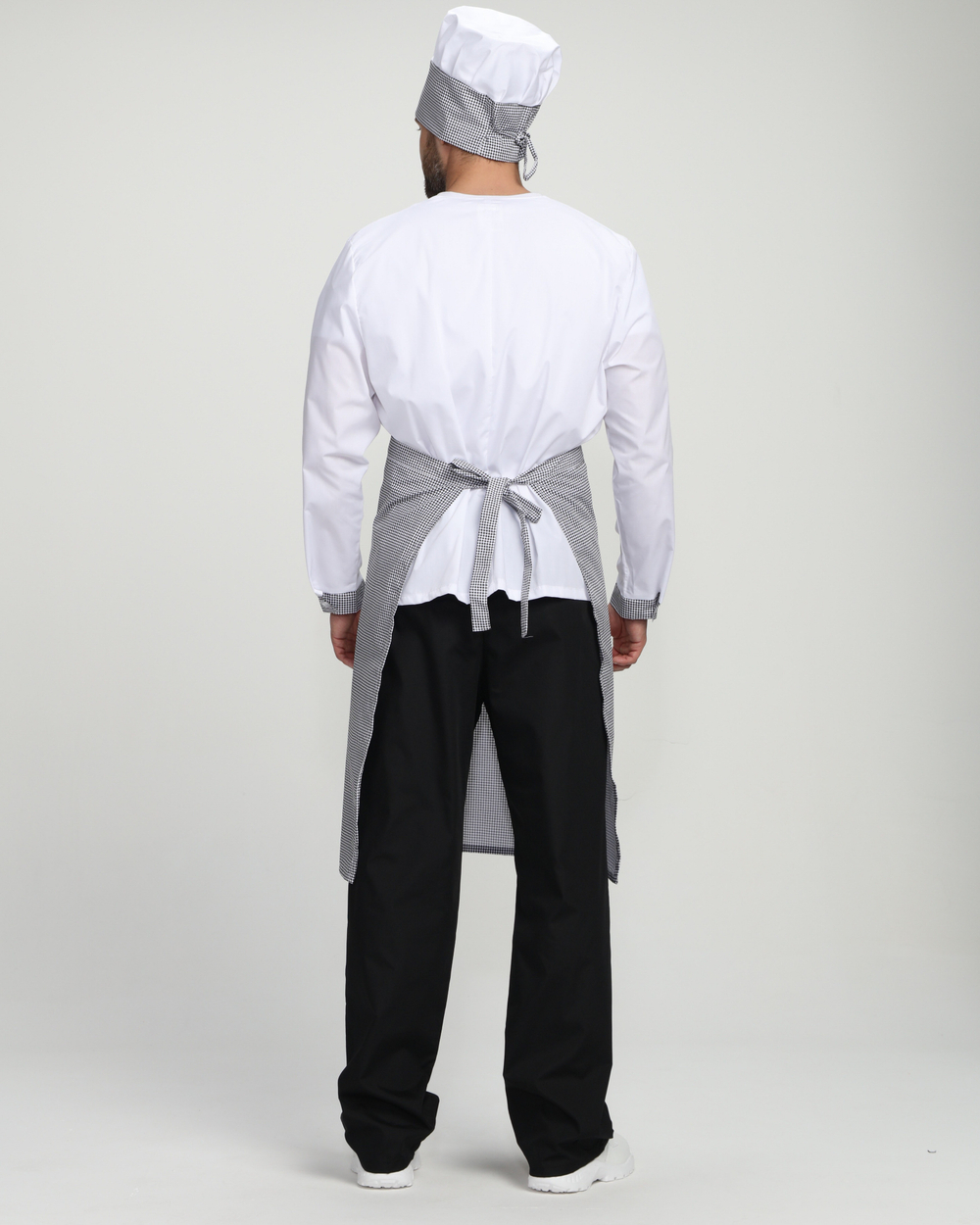 Костюм повара Шеф-2 (тк.ТиСи), белый/черный/принт-клетка