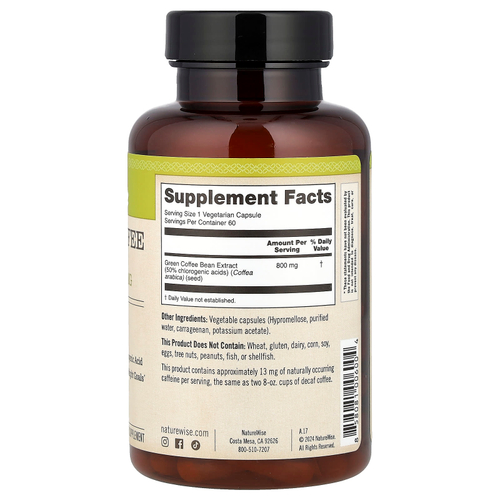 NatureWise, экстракт зерен зеленого кофе, 800 мг, 60 вегетарианских капсул