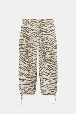 ZARA ШИРОКИЕ БРЮКИ С АНИМАЛИСТИЧЕСКИМ ПРИНТОМ И ШНУРКАМИ, ТИГРОВЫЙ ПРИНТ