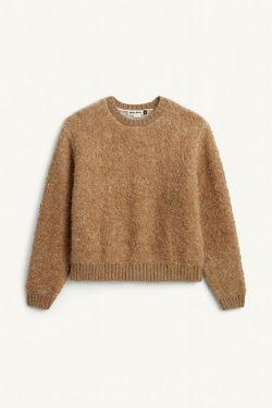 ZARA СВОБОДНЫЙ ВЯЗАНЫЙ СВИТЕР С ВОЛОКНОМ АЛЬПАКИ, МЯГКИЙ КАШТАНОВЫЙ