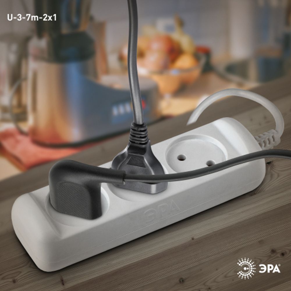 Удлинитель электрический ЭРА U-3-7m-2x1 без заземления 3 розетки 7м ПВС 2x1мм2 10А