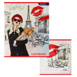 Тетрадь 48л., А5, клетка, Alingar "Girls in the city", скрепка, мелованный картон (стандарт), выб УФ лак, блок офсет, 4 дизайна в пленке т/у