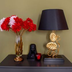 Настольная лампа Monstera Deliciosa (Монстера) Каштан Амбер с абажуром Сити Черный