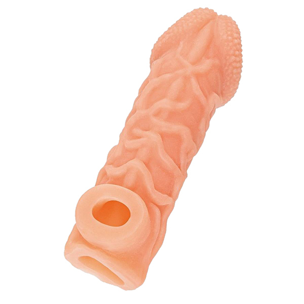 Телесная закрытая насадка 13,8см с венками Kokos Cock Sleeve 006 Size S