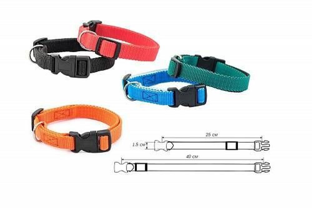 Ошейник капроновый для кошек и собак цветной оранжевый плотный 15 мм обхват шеи 25-40 см.