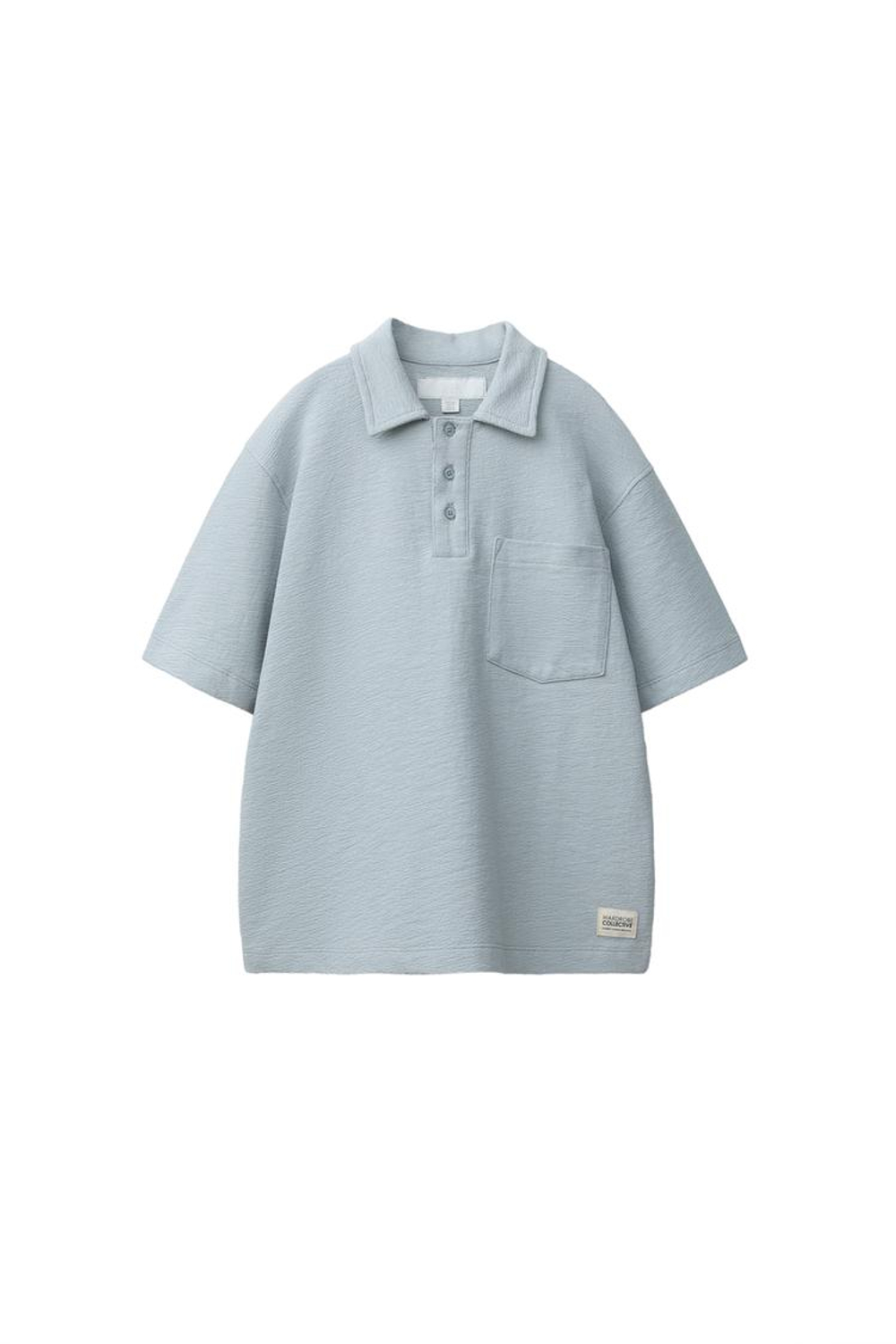 ZARA КОМПЛЕКТ ИЗ РУБАШКИ-ПОЛО И ШОРТ-БЕРМУД ИЗ ГРУБОЙ ТКАНИ С НАШИВКОЙ, НЕБЕСНО-ГОЛУБОЙ