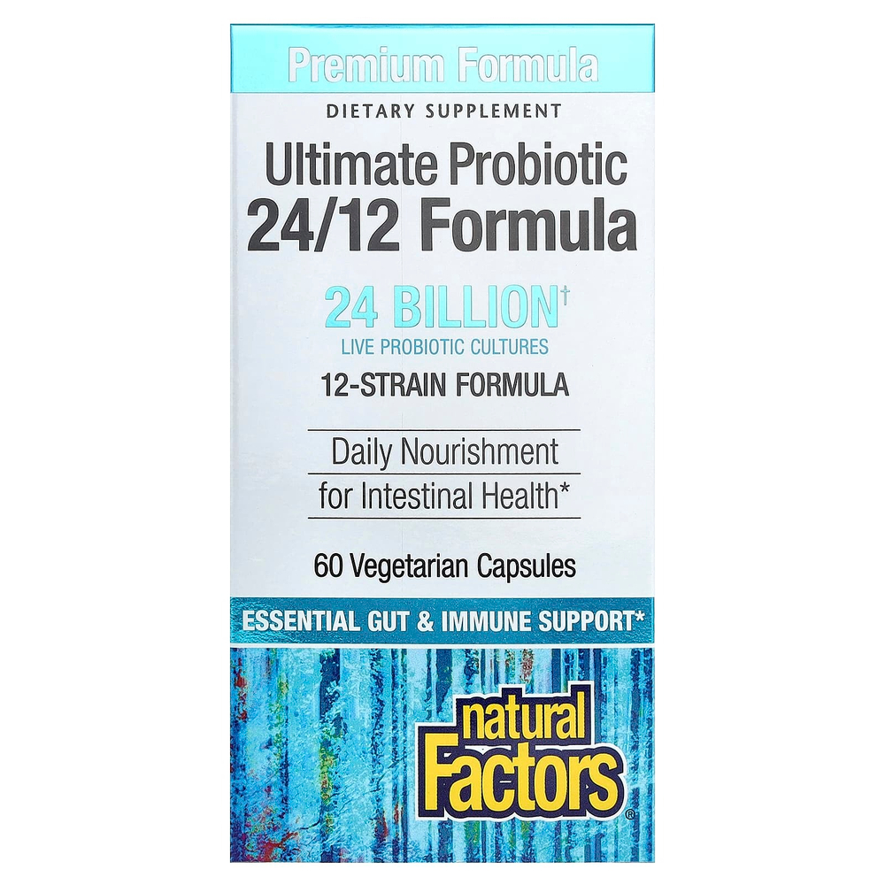 Natural Factors, Ultimate Probiotic, 24/12 Formula, 24 млрд КОЕ, 60 вегетарианских капсул