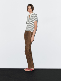 Massimo Dutti Футболка поло из смесового хлопка в полоску, натуральный, кремовый