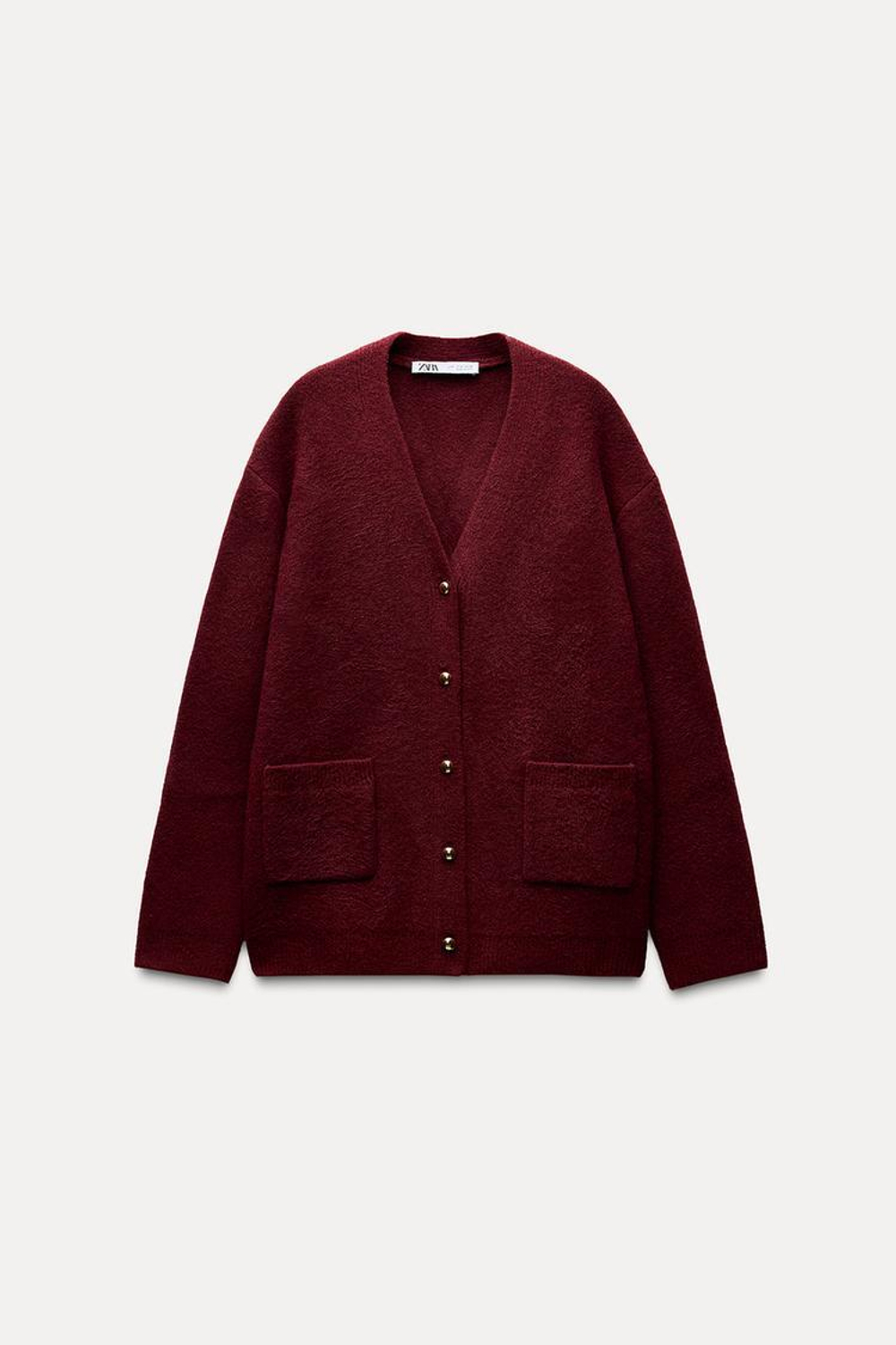 ZARA ОДНОТОННЫЙ КАРДИГАН, ТЕМНО-БОРДОВЫЙ