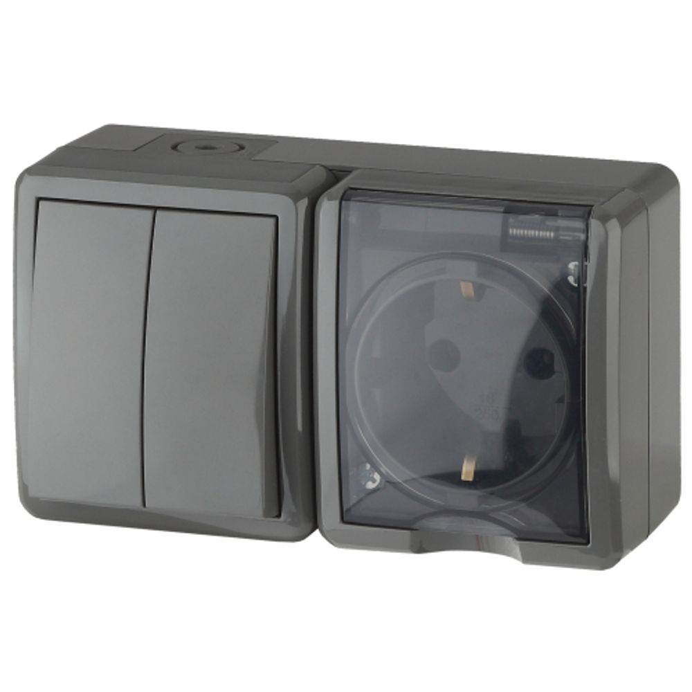 Блок розетка с выключателем ЭРА Эксперт 11-7402-03 двойной IP54 16A-10AX-250В ОУ серый | Эра Эксперт