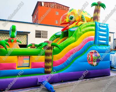 Коммерческий надувной батут "Хамелеон и динозавры" 9х5х5 м