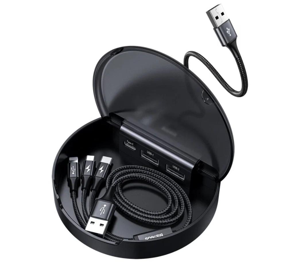 Зарядная станция с кабелем Baseus Car Sharing Charging Station 2xUSB+USB Type-C, Черная (CAHUB-FX01)