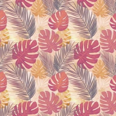 Яркие тропические листья пальмы и монстеры