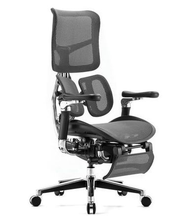 Эргономичные кресло FALTO SCALA с подножкой  (Каркас чёрный, сетка тёмно серый)