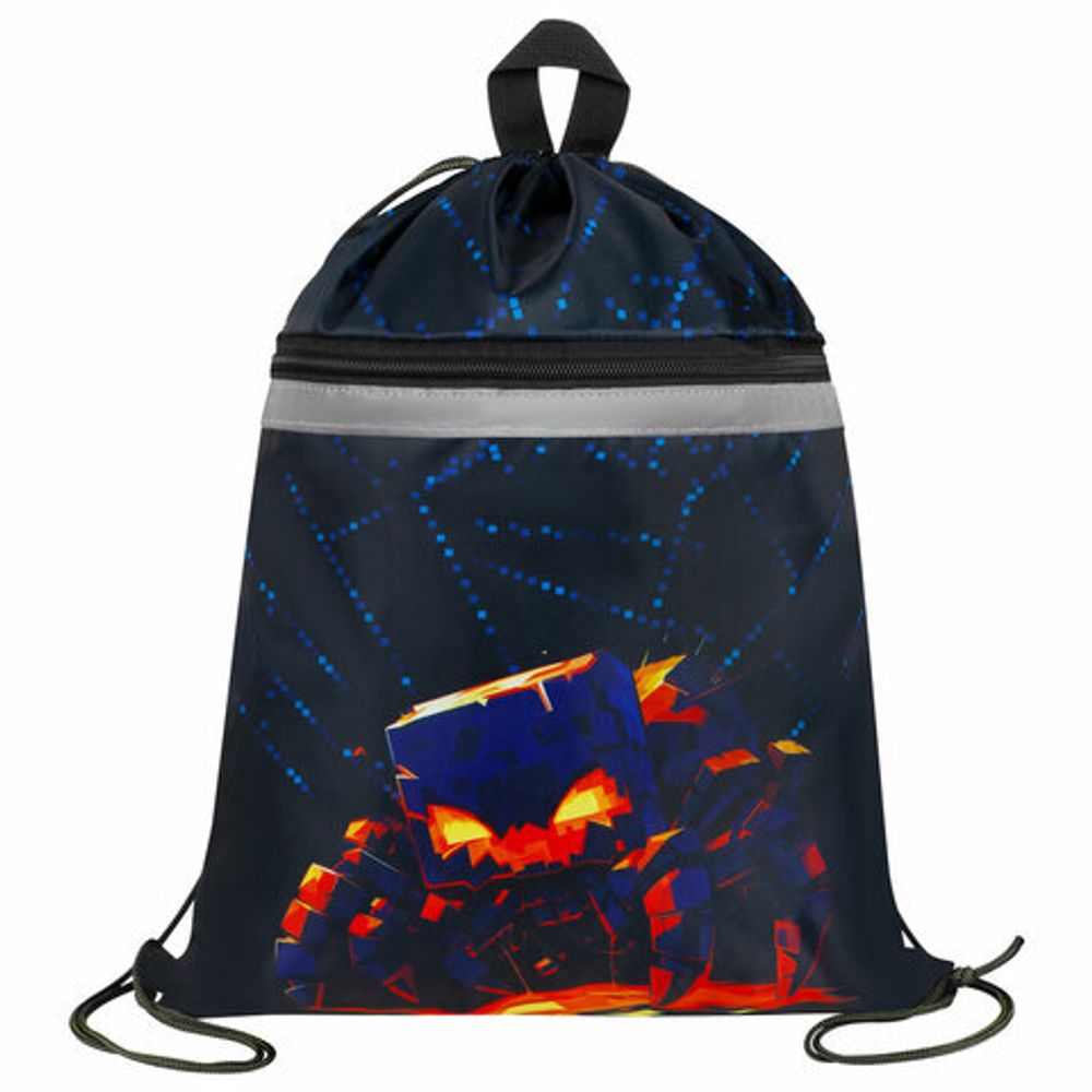 Мешок для обуви BRAUBERG, с петлей, светоотражающая полоса, 2 отделения, 46х36 см, "Fire spider", 273450