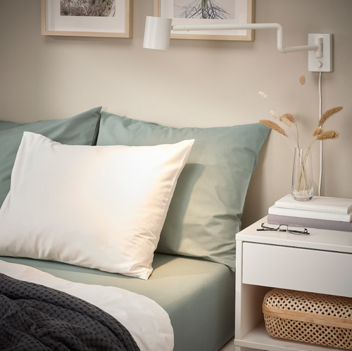 DVALA  ДВАЛА Простынь на резинке серо-зеленая,90х200 см