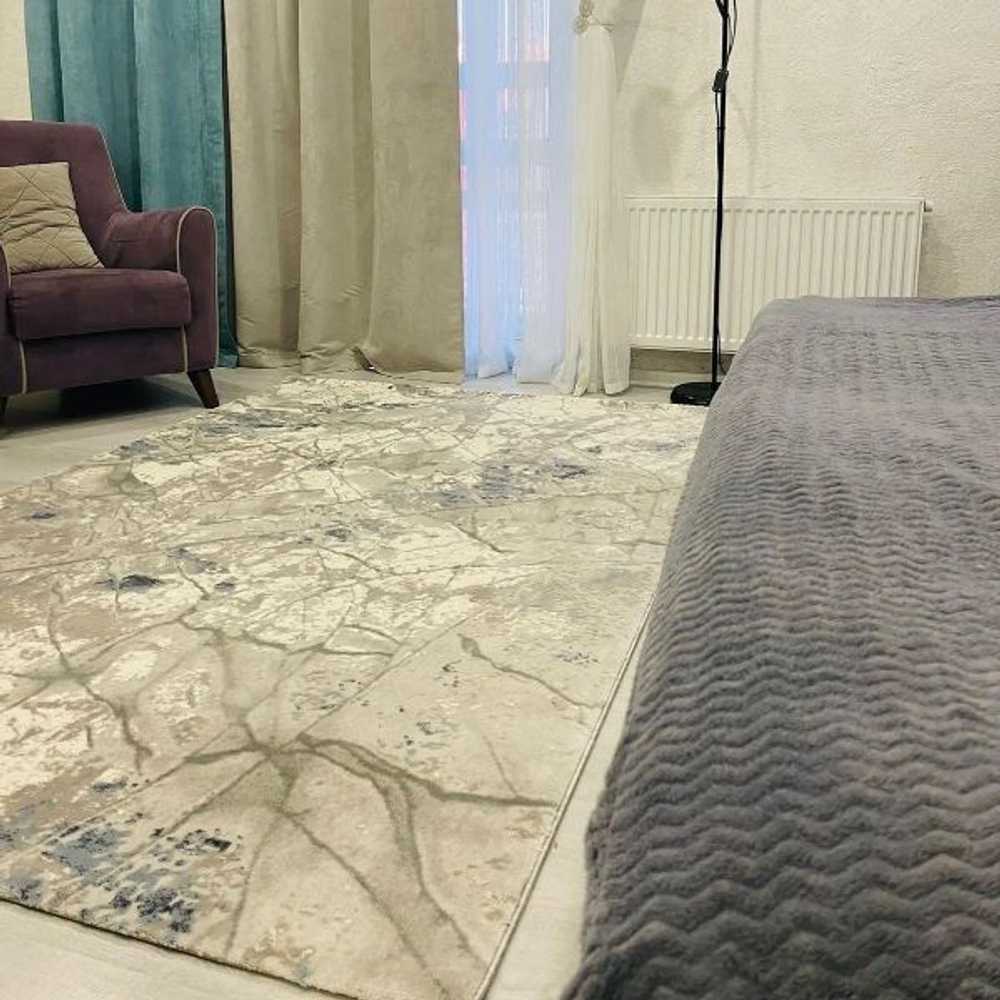 Ковер Therapy с мягким ворсом, 200х300 абстракция серо-голубой ковер в комнату, спальню, гостиную, прихожую.