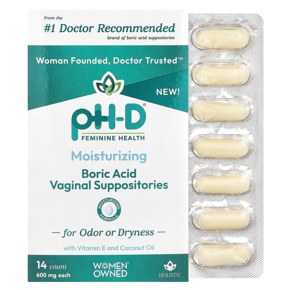 pH-D Feminine Health, борная кислота, вагинальные свечи, 600 мг, 14 шт.