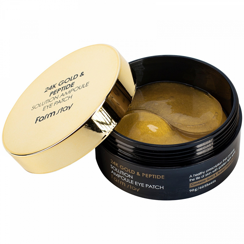 FarmStay Патчи гидрогелевые с 24-х каратным золотом и пептидами - 24K gold & peptide solution, 60шт